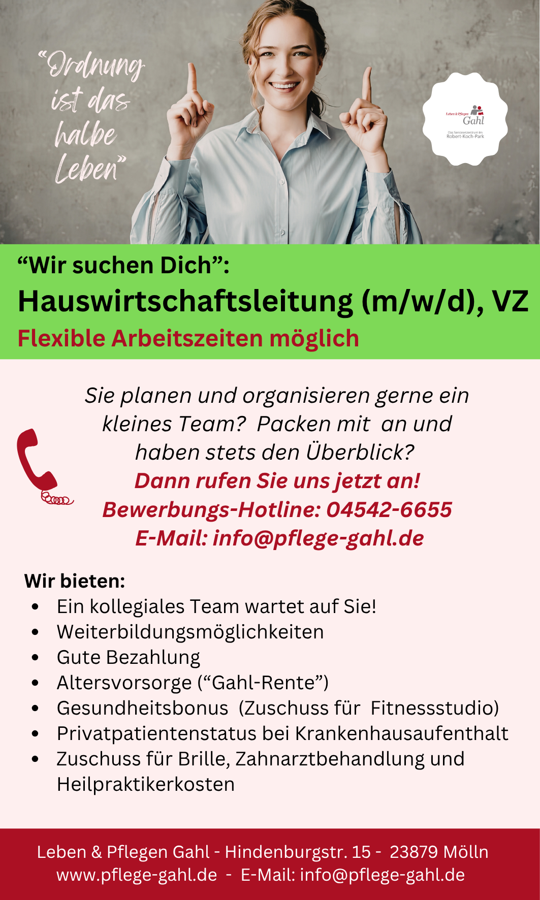 Stellenanzeige Hauswirtschaftsleitung (m/w/d)